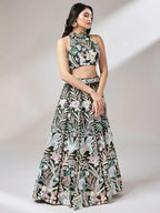 Tulsi Art Awesome Olive Green Sequins Art Soft Net Mehendi Wear Lehenga Choli | Grocsy