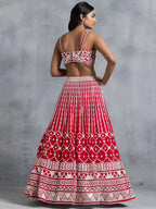 Tulsi Art Awesome Red Thread Embroidered Georgette Wedding Lehenga Choli | Grocsy