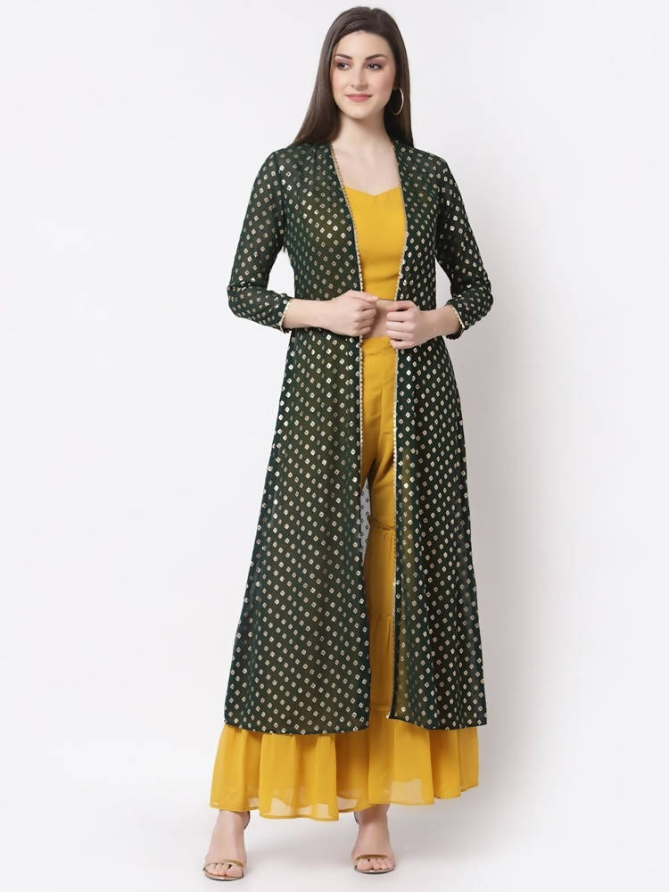 Myshka multi color Color Georgette Solid Top With Pant And Shrug Set | Grocsy