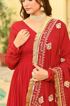 Teeya Creation Red Color Faux Georgette Wedding Wear Embroidery Work Long Gown | Grocsy