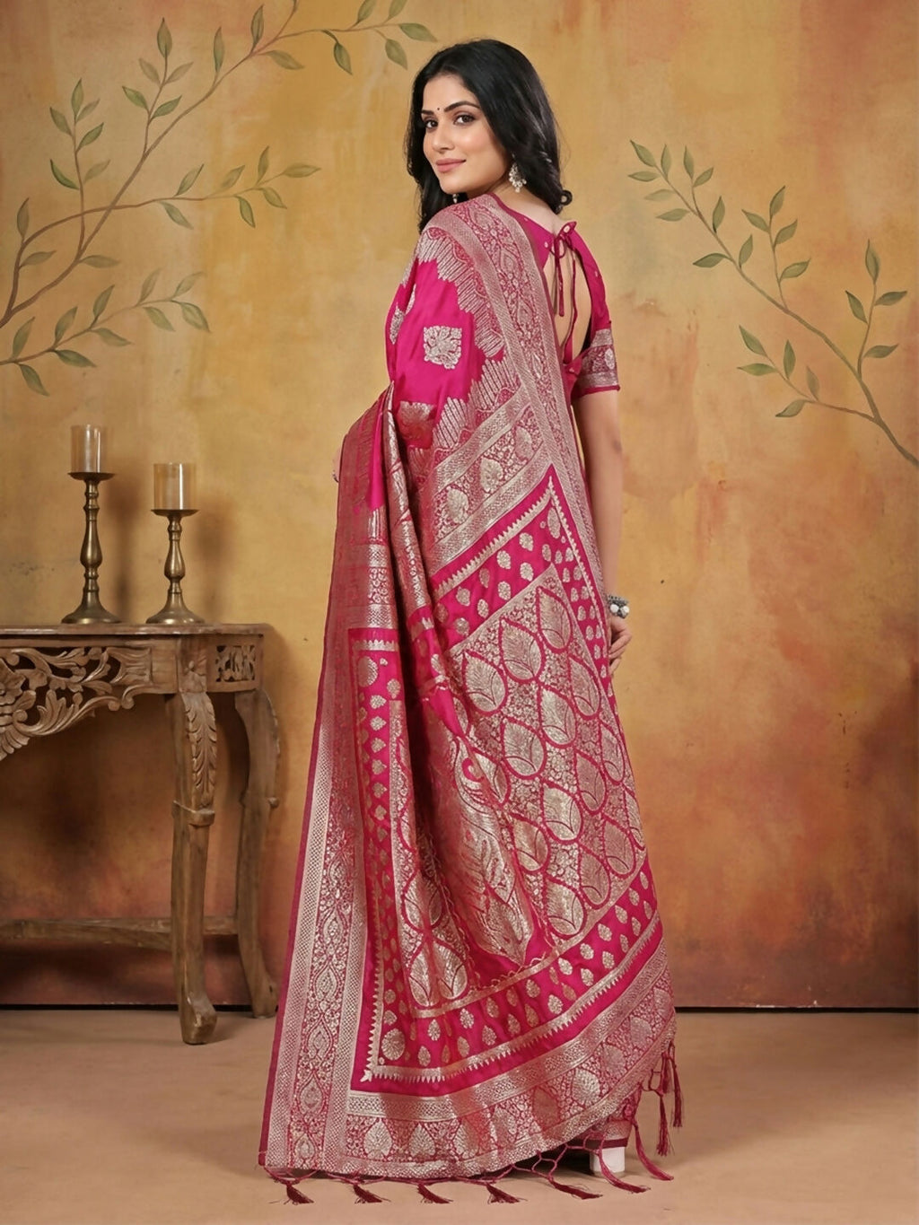 Shree Shyam Fashion Magenta Silk Blend Saree | Grocsy