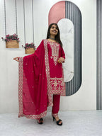 Teeya Creation Womens New Wedding Wear Heavy Embroidery Thread Work Pink Kurta Set | Grocsy
