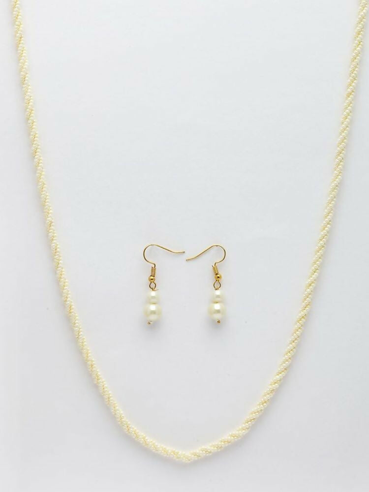 NVR Women Gold Plated White Pearl Necklace With Earrings | Grocsy