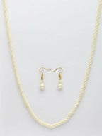 NVR Women Gold Plated White Pearl Necklace With Earrings | Grocsy