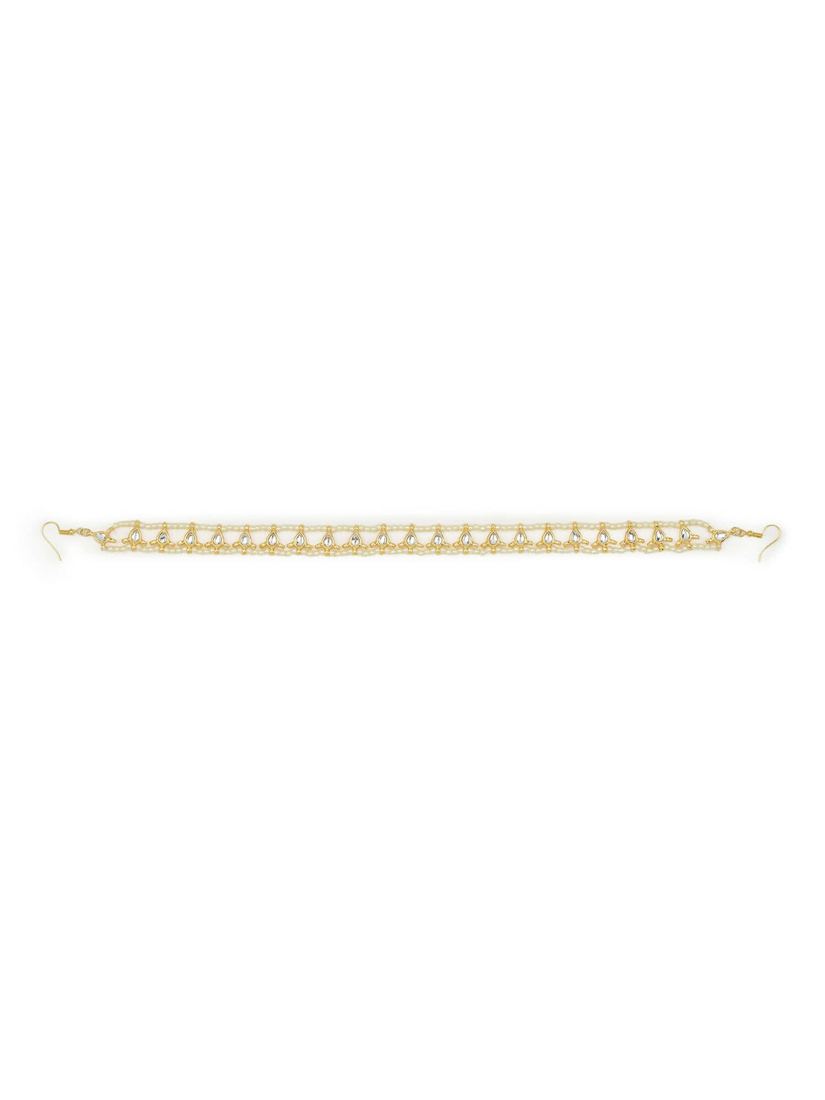 Gold-Polished White Kundan-Studded Pearl Beaded Hair Band - Ruby Raang | Grocsy