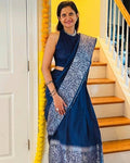 DEIANA'S Beautiful Designer Golden zari Soft Lichi Silk Saree - Blue | Grocsy