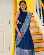 DEIANA'S Beautiful Designer Golden zari Soft Lichi Silk Saree - Blue | Grocsy