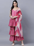 Myshka Stylish Pink Sleeveless Women's Kurta Sharara with Dupatta Set | Grocsy