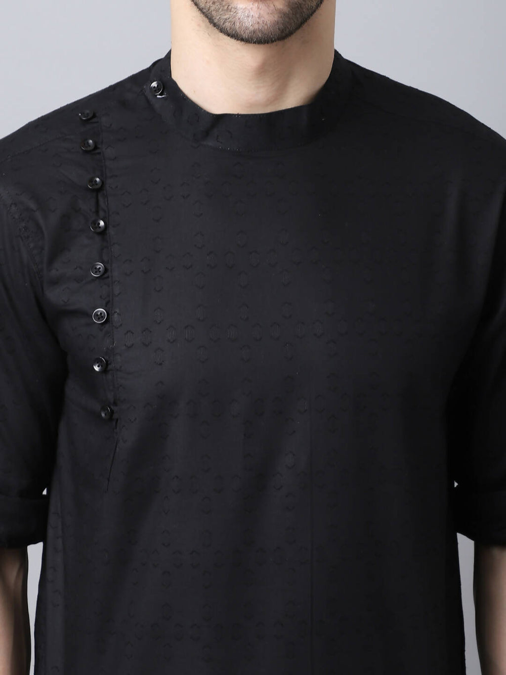 Even Apparels Black Pure Cotton Men's Kurta With Side Placket | Grocsy