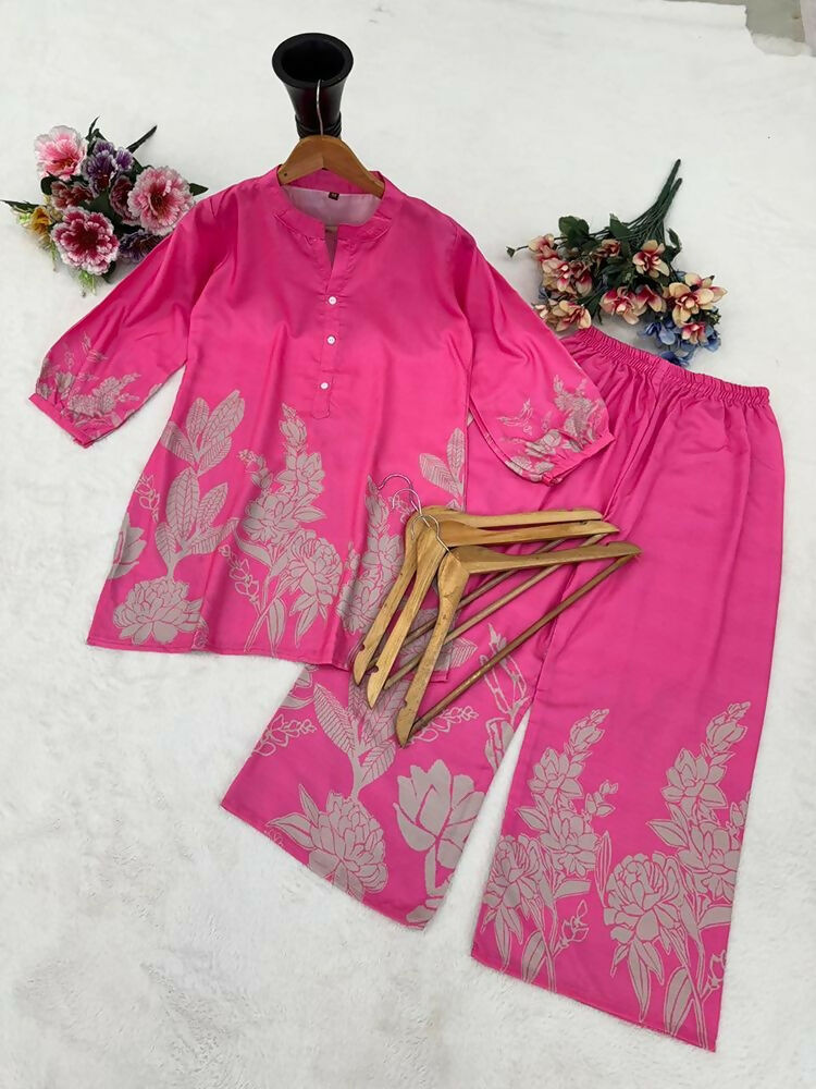 Teeya Creation Stylish Pink Casual Co-ord Set with Floral Print | Grocsy