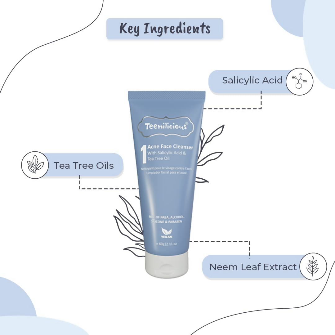 Teenilicious Acne Face Cleanser With 1.5% Salicylic Acid & Tea Tree Oil | Grocsy