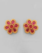 VOJ Gold-Polished Flower Shaped Ruby Stone Studded Jewellery Set | Grocsy