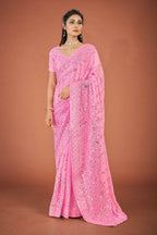 Vamsee Pink Georgette Designer Saree | Grocsy