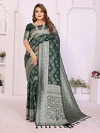 Aastha Fashion Green Georgette Silk Leheriya With Elegant Zari Weaving Saree | Grocsy