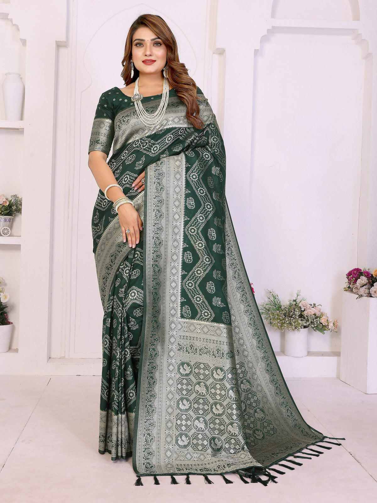 Aastha Fashion Green Georgette Silk Leheriya With Elegant Zari Weaving Saree | Grocsy