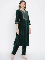 Women Republic Green Velvet Embroidered Kurta With Pant | Grocsy