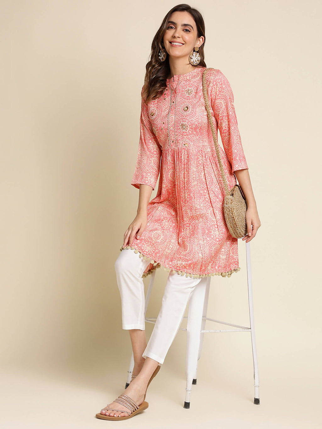 Peach Chiffon Paisley Printed Top - Himanshi | Grocsy