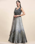 Grey Organza Mirror With Coding Work Lehenga Choli with Dupatta - Tanya | Grocsy