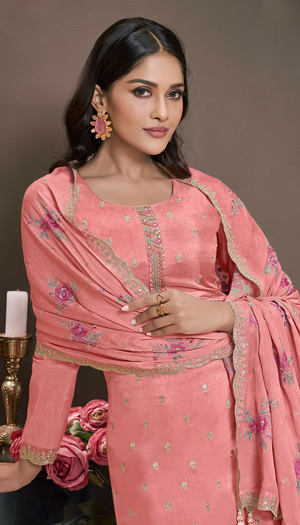 Anaita Pink Silk Embroidered Stitched Salwar Suit | Grocsy