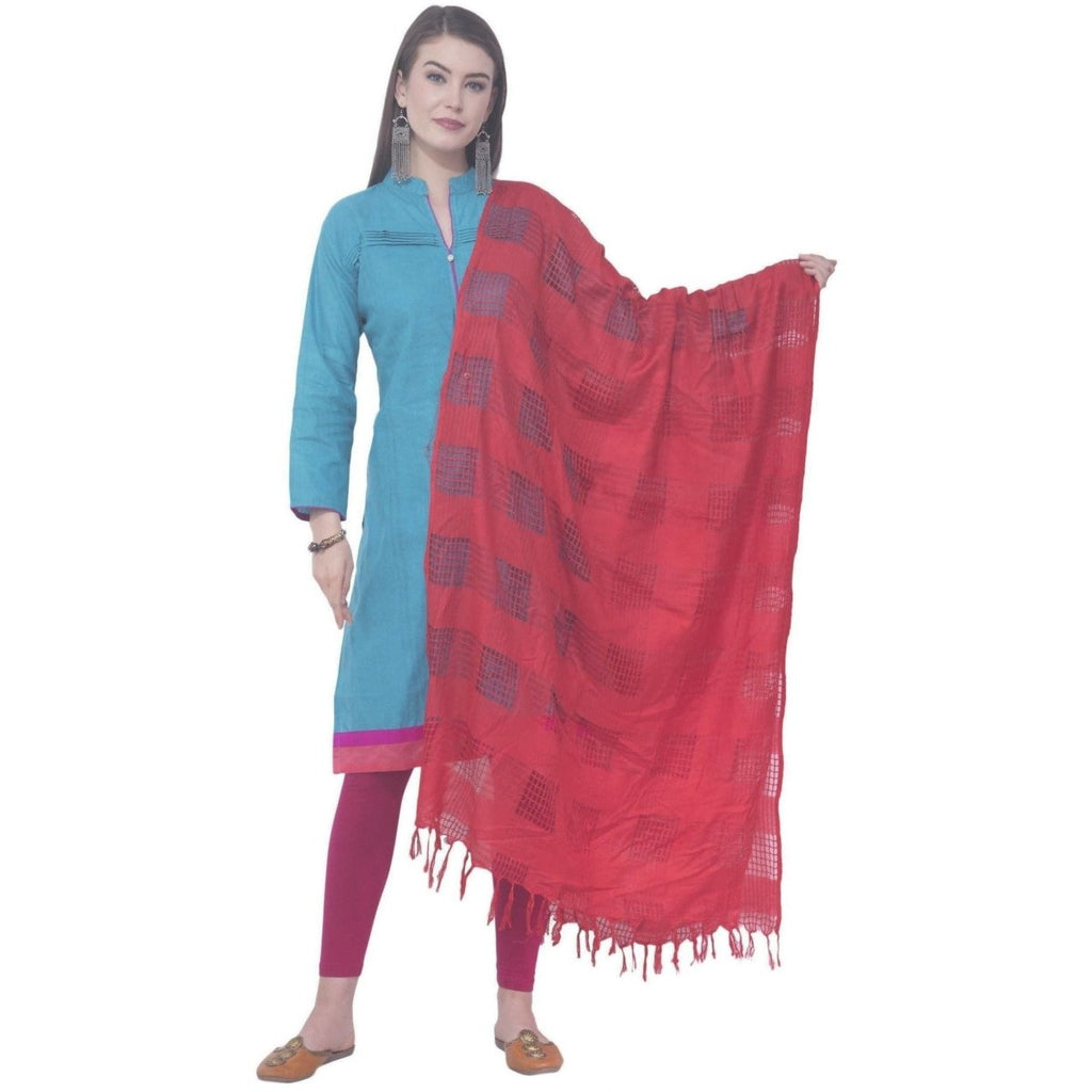 A R Silk Red Color Window Square Cotton Dupattas and Chunnis | Grocsy
