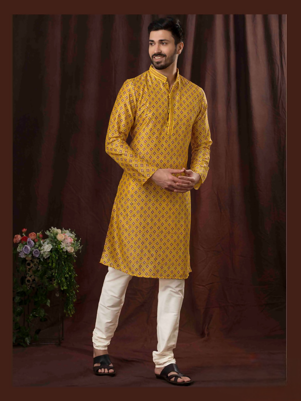 Joban Fashion Musturd Art Silk Digital Print Kurta Pyjama | Grocsy
