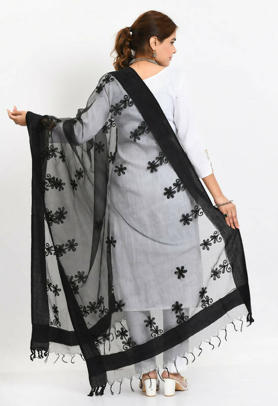 Mominos Fashion Moeza Women's Orgenza All Over Chikan Work Black Dupatta | Grocsy