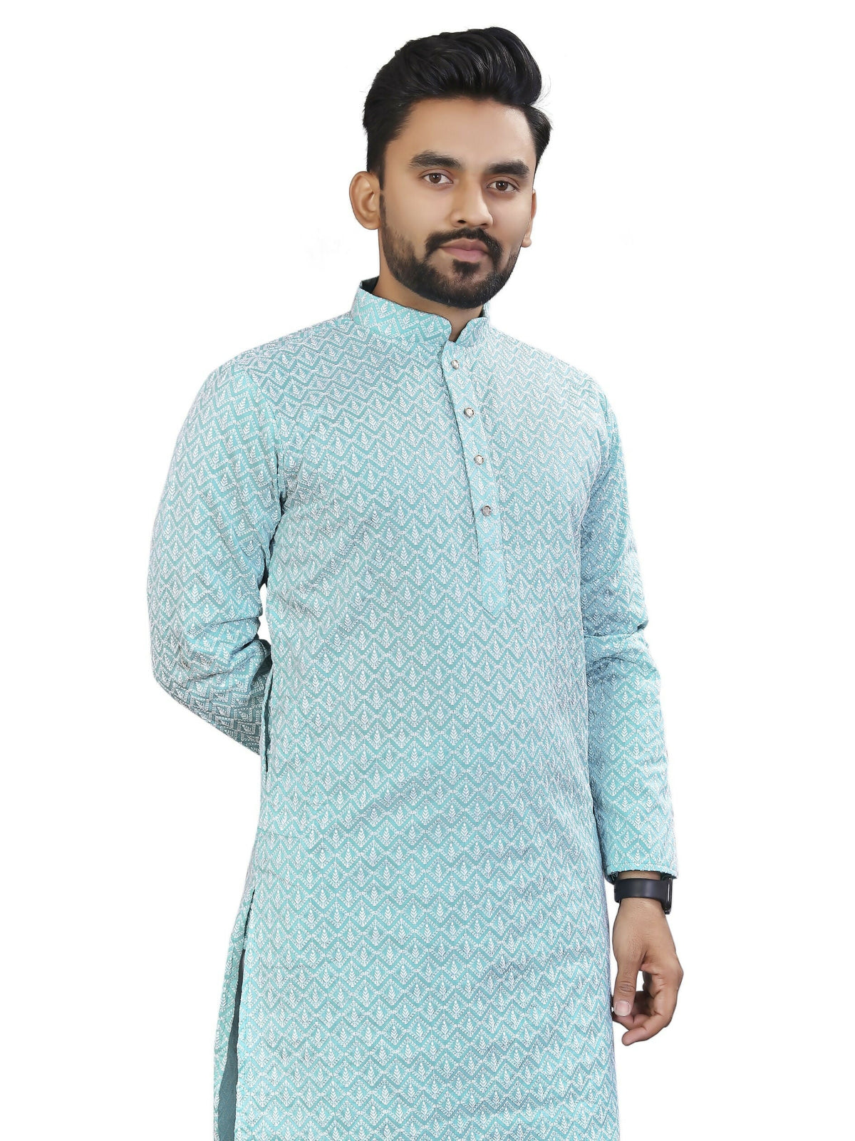 Anaita Light_Blue Lucknowi Work Silk Straight Kurta | Grocsy