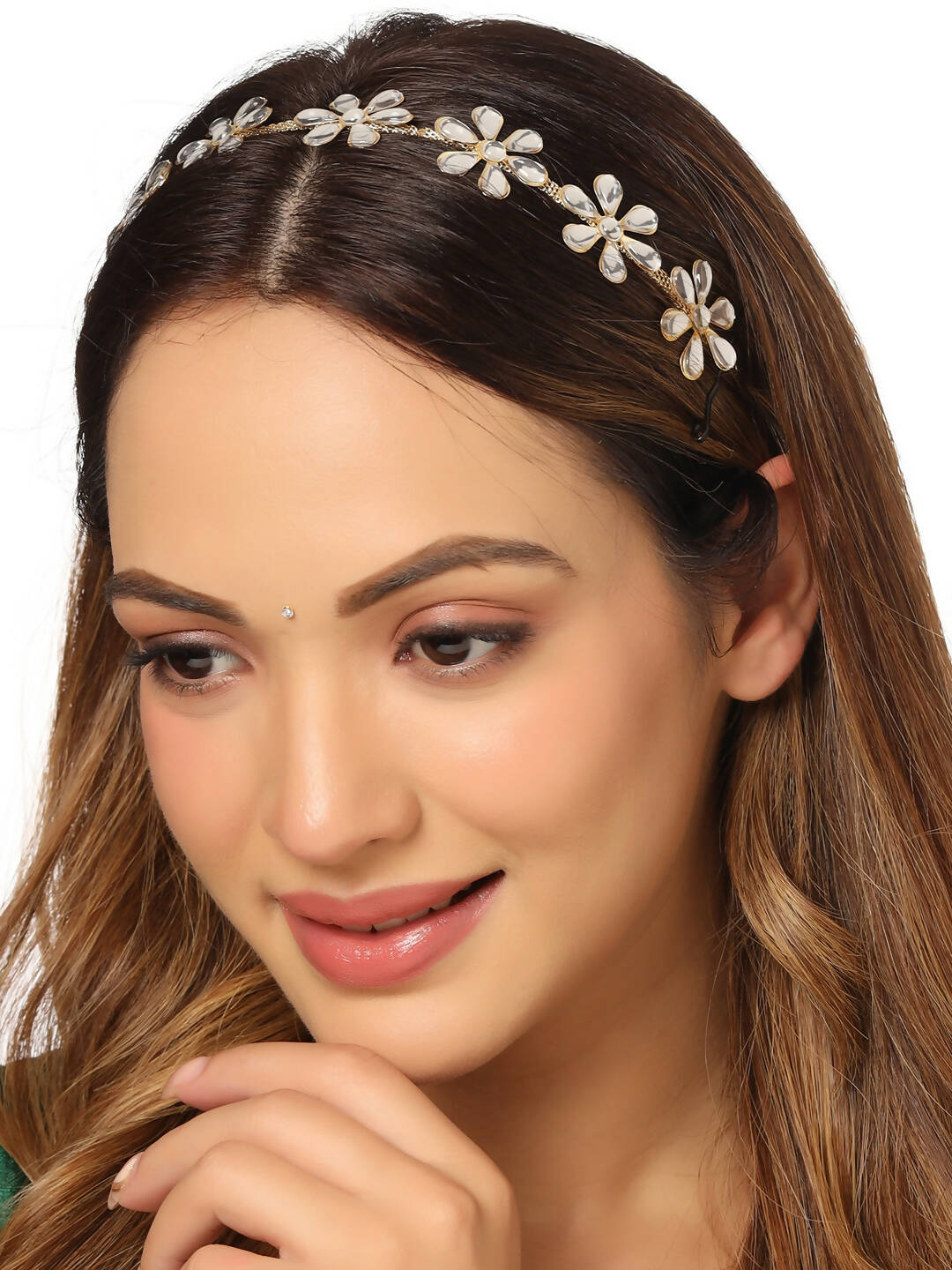 NVR Women's Gold-Polished Traditional Trending Matha Patti | Grocsy