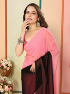 Pink Georgette Pedding Color Printed Ready To Wear Saree - Aalaya | Grocsy