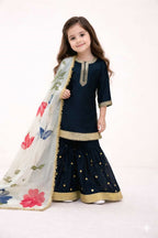 Teeya Creation New Kids Trendy Heavy Embroidery Sequence Work Kurta Sharara Set-Black | Grocsy