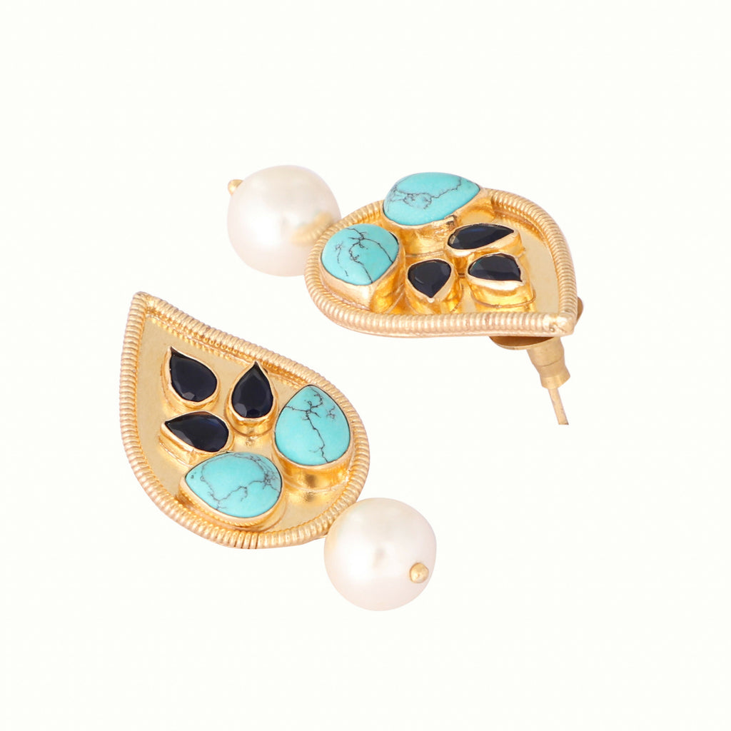 Nuyug 22K Gold Plated Black Paisley Earrings | Grocsy