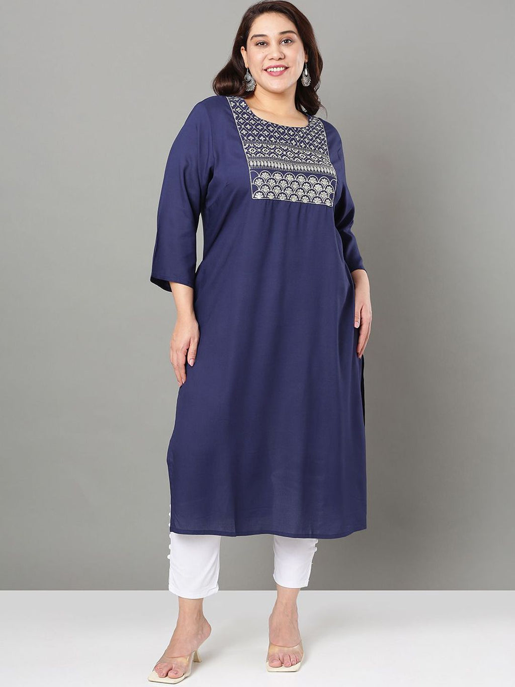 Sztori Floral Embroidered Yoke Design Thread Work Straight Kurta | Grocsy