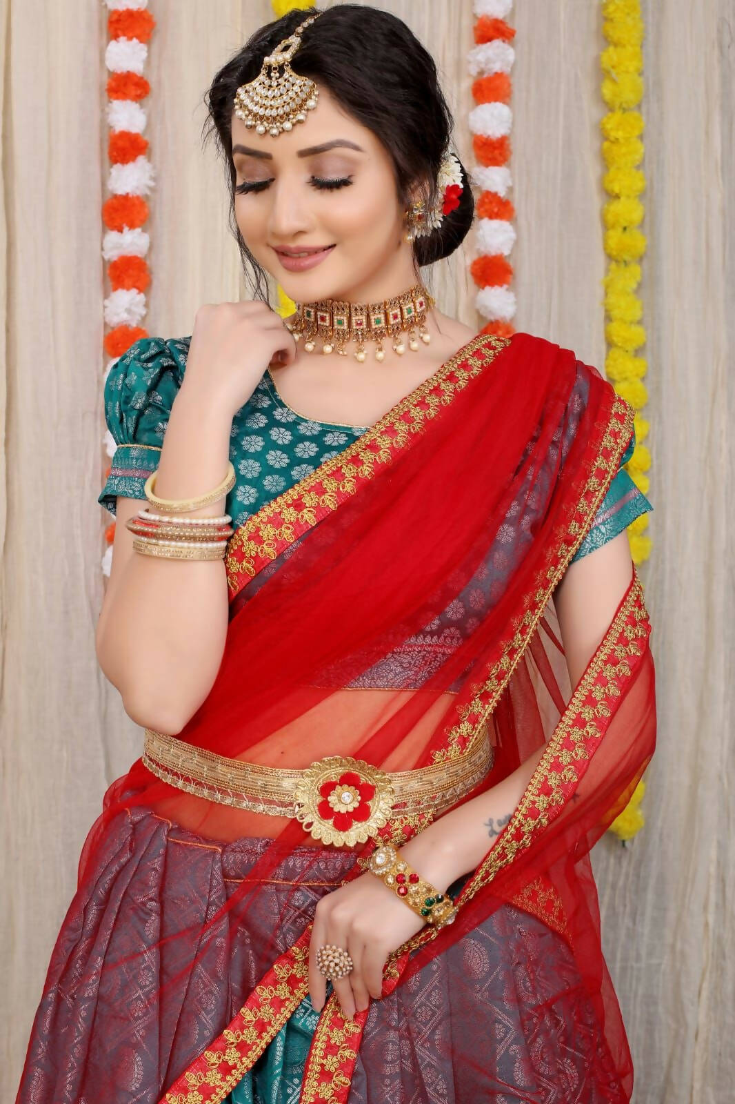 DEIANA'S Beautiful Pure Jari Silk Weaving Lehengha Choli - Teal | Grocsy