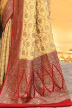 Joban Fashion Yellow Crepe Chiffon Pure Handloom Banarasi Silk Saree | Grocsy