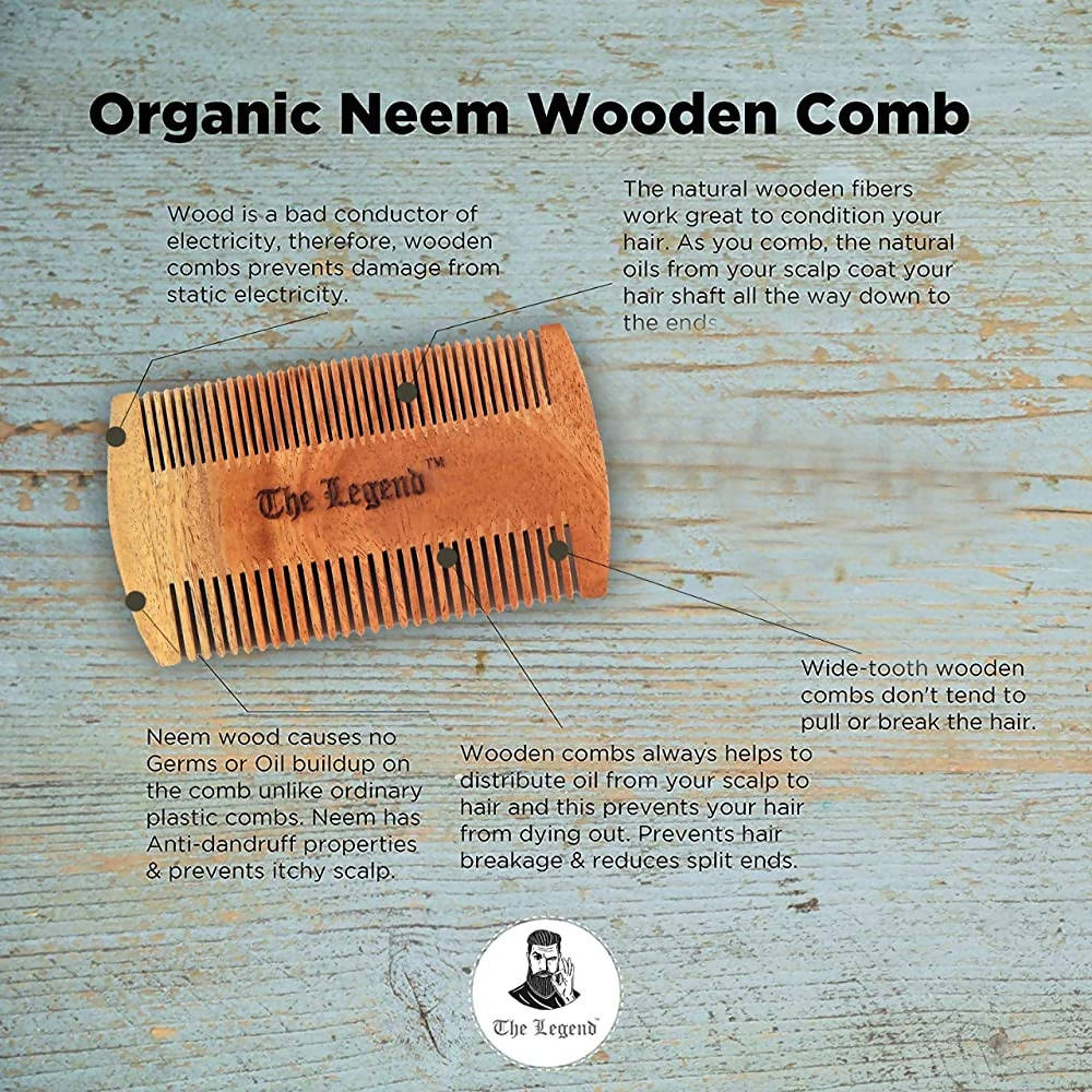 The Legend Organic Pure Neem Wood Comb For Beard | Grocsy