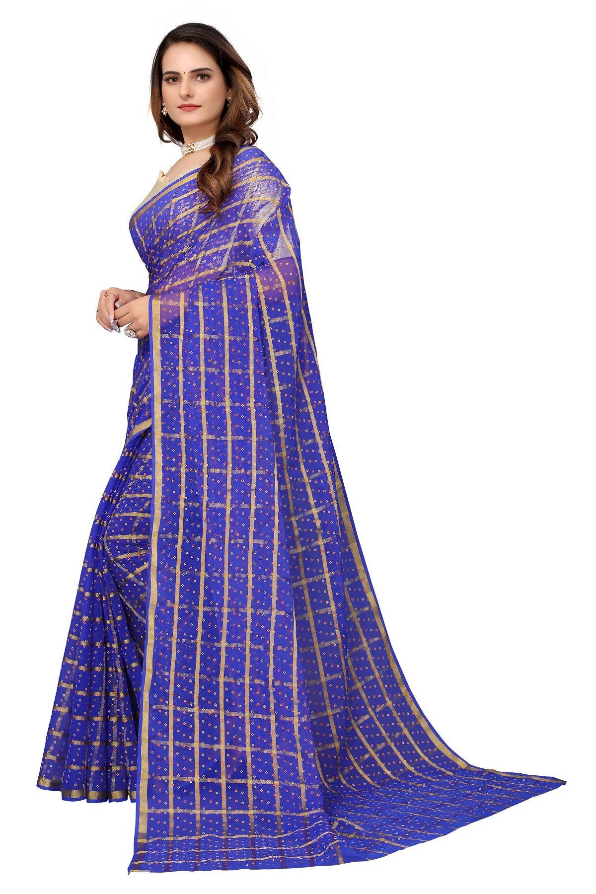 Vamika Ethnic Fire Blue Jari Work Chiffon Saree | Grocsy