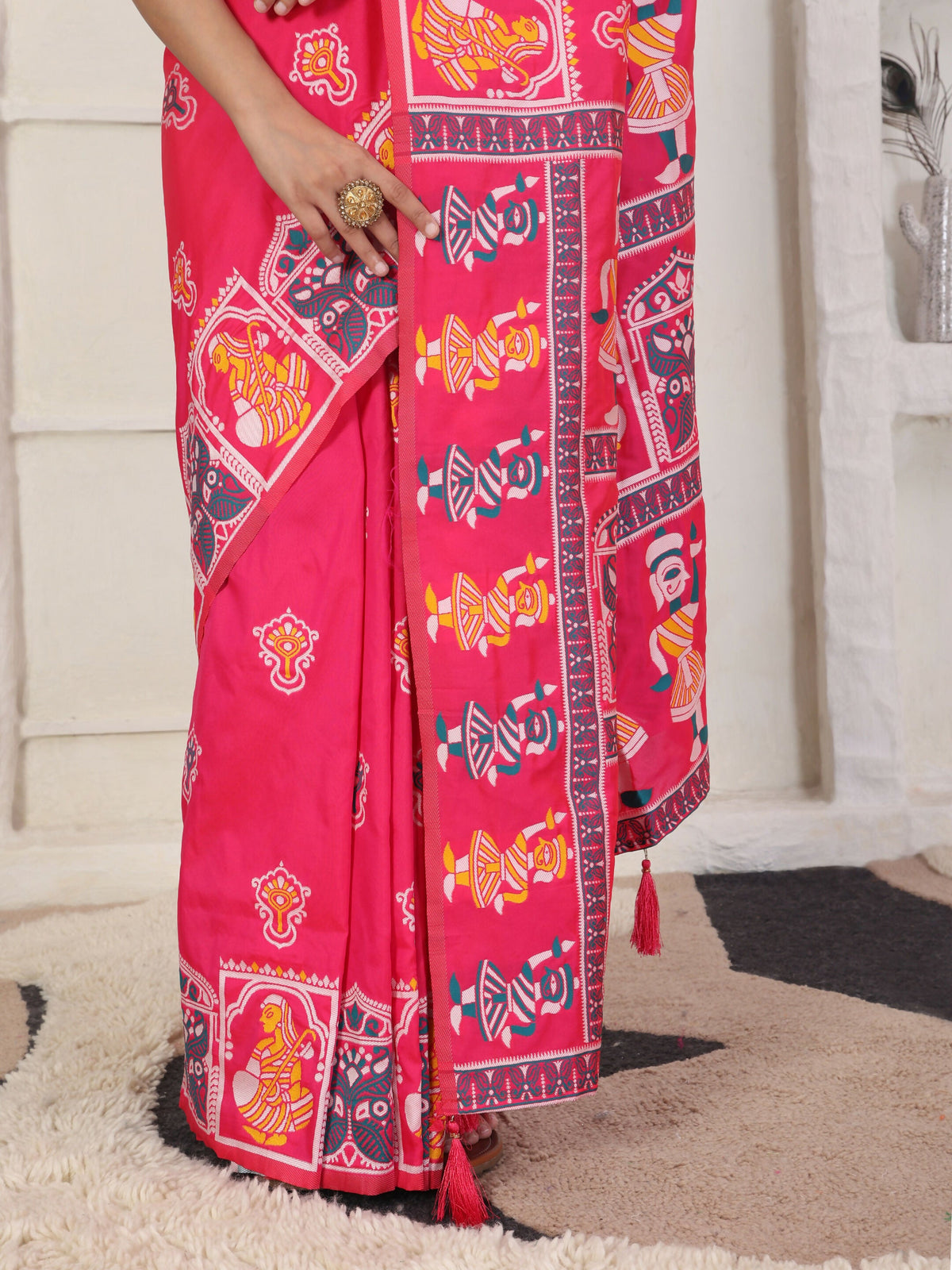 Shree Shyam Fashion Silk Blend Pink Saree | Grocsy