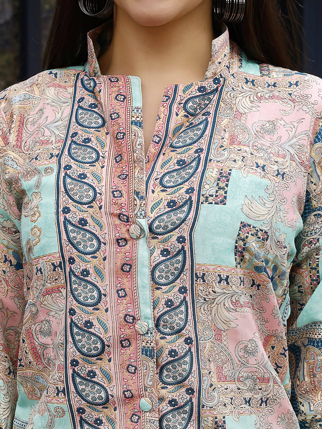 Pink & Blue Rayon Paisley Printed Top with Matching Bottom - Eesha | Grocsy