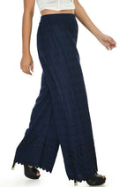 Mominos Fashion Moeza Reyon Cotton Navy Blue Chikan Work Palazzo | Grocsy