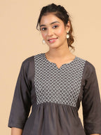Womens Grey Rayon Yoke Embroidered Top - Keeva | Grocsy