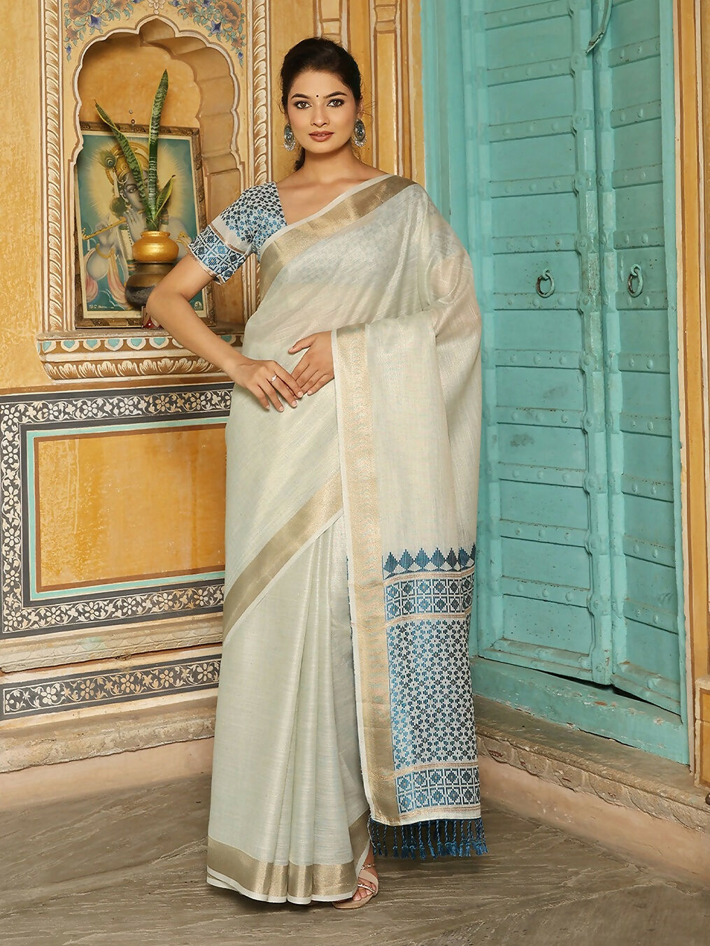Shree Shyam Fashion Sky Blueline Saree | Grocsy