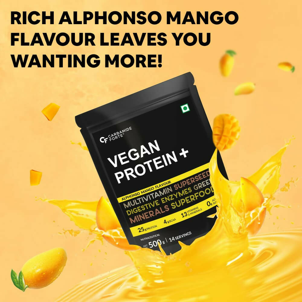 Carbamide Forte Vegan Protein+ Powder - Alphonso Mango Flavour | Grocsy