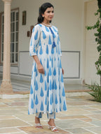 Aramya Flared Soft Cotton Foliage Print Women's Kurta - Blue | Grocsy