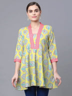 Ahalyaa Women Cotton Blend Lemon Yellow Digital Printed Tunic | Grocsy