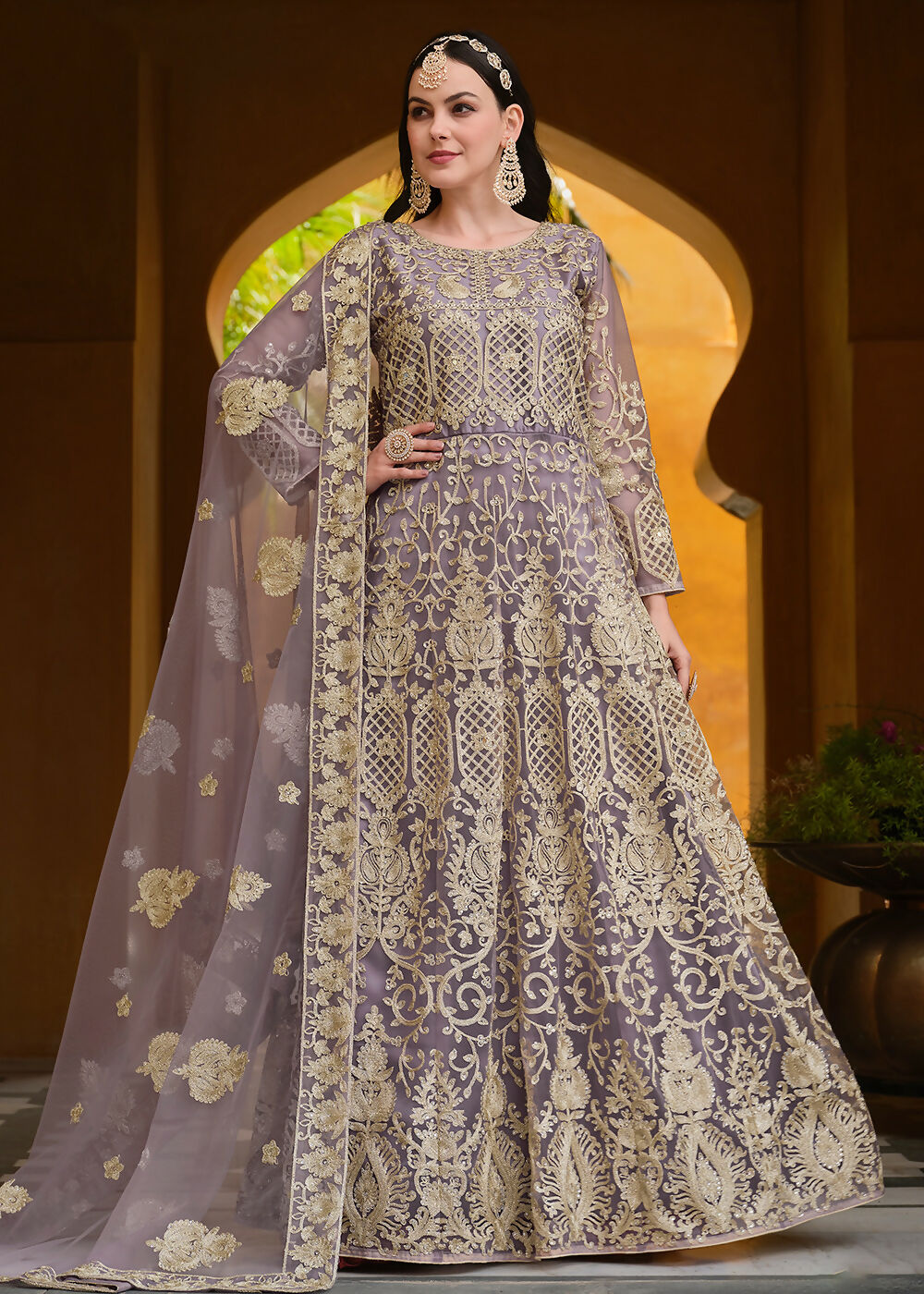 Pretty Pink Pure Butterfly Net Wedding Wear Anarkali Suit - Emponline | Grocsy