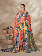 Aayaa Designer Winter Collection Printed Saree With Shawl - Multi Color | Grocsy