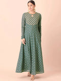 Indya Green & Gold-Toned Ethnic Motifs Printed Georgette Anarkali Kurta | Grocsy