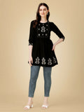 Jyoti Fashion Women's Black Viscose Rayon Embroidered Casual Top | Grocsy