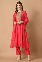 Joban Fashion Red Chanderi Kurta Set | Grocsy
