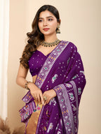 Purple Soft Silk Woven Meenakari Designer Saree - Vedanti | Grocsy